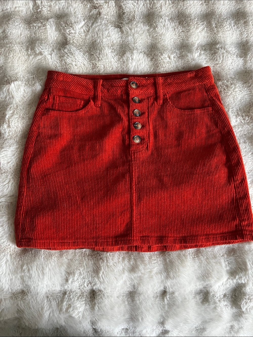 Dark orange Corduroy Button-Front Mini Skirt